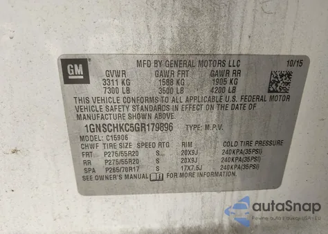 2016 Chevrolet Suburban Lt from USA, damaged, VIN 1GNSCHKC5GR179896